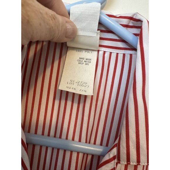 Vintage 90's Sandy Sandy Red White Striped button front dress 7/8 Made In USA - Picture 3 of 6